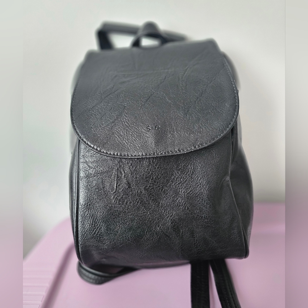 Black Leather Mini Backpack - Classic Everyday Backpack